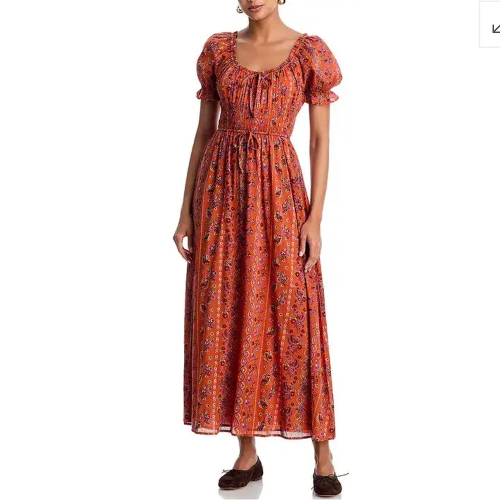 BILA COTTON PAISLEY SMOCKED MAXI PEASANT DRESS SIZE SMALL NWT